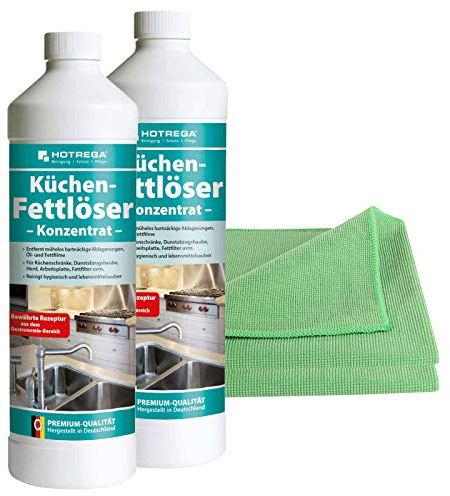 HOTREGA Küchen Fettlöser Küchenreiniger, Herdreiniger (2x 1L inkl. Microfasertuch)