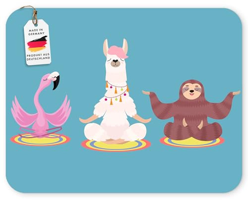Mauspad Tiere beim Yoga – 23 x 19 cm, Hellblau | Spezialkautschuk, rutschfeste Unterseite, witziges Tier-Mauspad als Yoga-Geschenk für Büro & Homeoffice