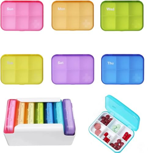 Lot de 7 piluliers 6xJ, organiseur de médicaments portable 7J/42C, étui anti-humidité, conteneur de voyage pour vitamines et compléments