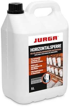 JURGA Horizontalsperre Injektionsflüssigkeit für Mauerwerke, Effektive Feuchtigkeitssperre, Trockene Wand, Hochwertige Abdichtung für Innen- und Außenbereiche, 5L