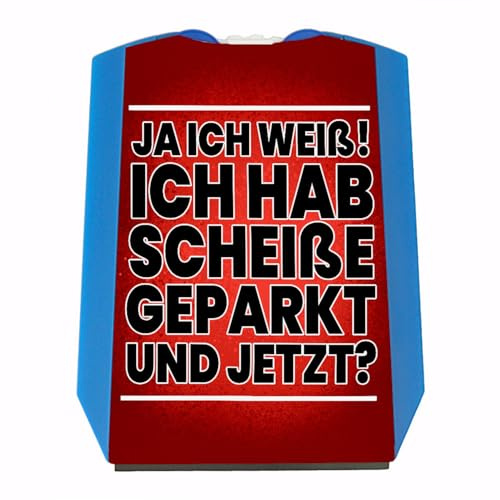 speecheese Ja ich weiß! Ich hab scheiße geparkt und jetzt? Parkscheibe Parkuhr mit witzigem Spruch und 2 Einkaufswagenchips für schlechte Parker und Fahranfänger in rot