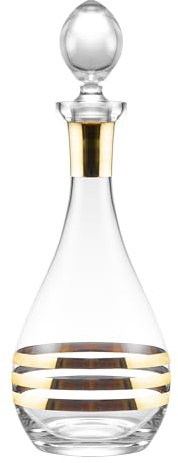 Barski Weinkaraffe aus Glas, mit Stopper, Karaffe, für Rot, Weiß, Weinrot, gestreift, goldfarben, 1,3 l