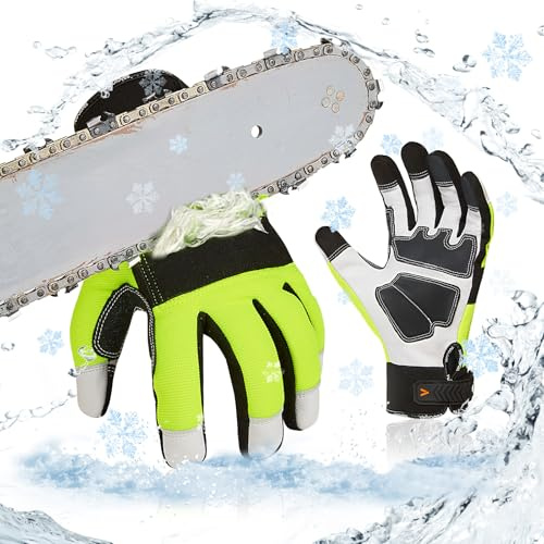 Vgo... 1Paar 0℃/32°F Kettensägenhandschuhe in Winter, 12-lagiger Kettensägenschutz, Arbeitshandschuhe aus Leder, Mechanikerhandschuhe (GA8912FWCS)