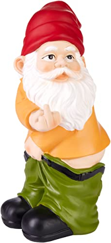Brubaker Nano da Giardino con i Pantaloni Abbassati Mostrano il Dito Medio - Gnomo Birichino con il Sedere Nudo - Divertente Decorazione Resistente alle Intemperie per Estreni - 24 cm