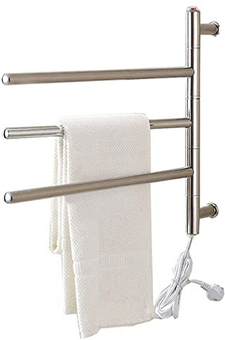 Portasciugamani Elettrico Scaldasalviette con 3 Barre Girevoli, Portasalviette da Bagno in Acciaio Inossidabile Cromato a Parete, Scaldasalviette Elettrico Cromato Scaldasalviette Radiatore da Bagno