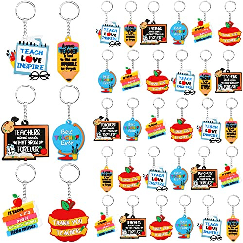 Henoyso Teacher Keychain Bulk Back to School Teacher Appreciation Gifts in Bulk Thank You Key Chain Keyring Gifts (36 st, bok)