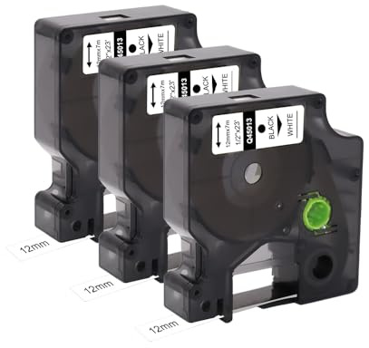 Molabel 3 x kompatibel etikettejp ersättning för Dymo D1 45013 S0720530 etikettejp (12 mm x 7 ) etikettejp svart på vit tejp arbete med Dymo Label Manager 160 200 210D 280 360D 420P 450D