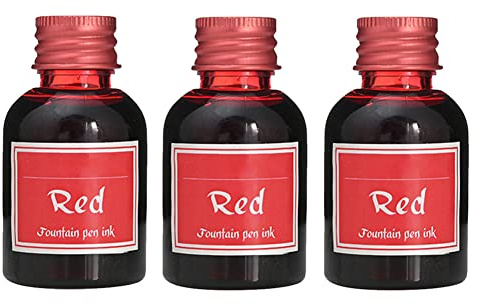 BYNYXI 3 Stück Füllhaltertinte, 30ML Füllhaltertinte im Tintenfass Schreibtinte für Füllhalter Kalligraphie Tinte Set, Tintenfass Kalligraphie Tinte Zeichentusche für Füllhalter, Rot