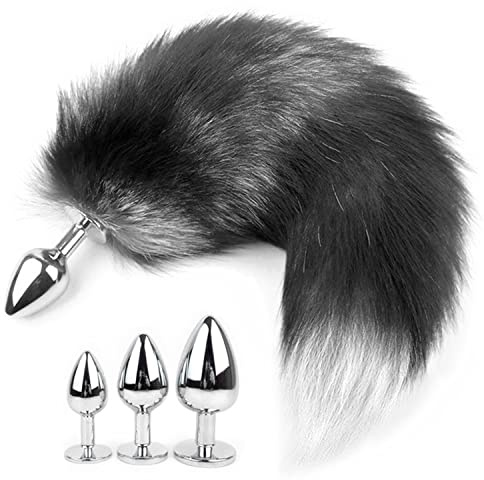 Grauer Tier Schwanz Butt Plug mit Fuchsschwanz Anal Plug Flirtwerkzeugen für Paare Rollenspiele (S)