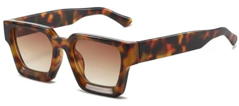 WDZAYXC Vintage Rechteckige Sonnenbrille für Damen Herren Chunky Rectangle Sunglasses Retro Brille UV400 Schutz
