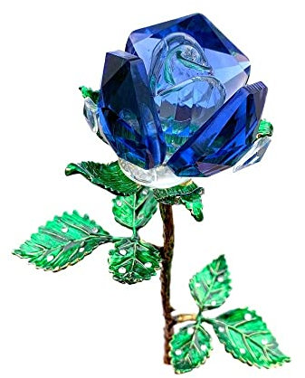 HXSCOO Crystal Rose Flower Figuren Glas Briefbeschwerer Handwerk Hochzeit Home Tischdekoration Ornament Geschenkbox (Color : Blue, Size : Only Flower)