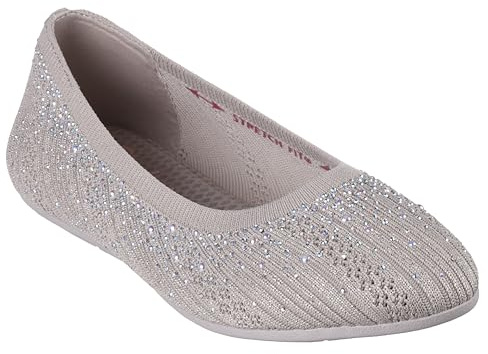 Skechers Cleo 2.0-Glitzy Daze Ballerines Plates Chaussures pour Femme, Taupe, 37.5 EU