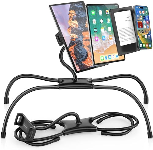 AboveTEK iPad-Halter für das Bett, Verstellbarer Tablet-Bettständer, 360° freihändiger Kindle-Halter zum Lesen im Bett, passend für 4,7-15,6 Tablets/Telefone - langlebig und flexibel