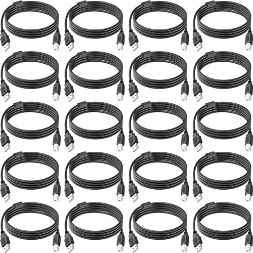 Spofit 20 Pack USB Printer Cable,6FT USB A to B Cable, 2.0 USB B Cable High-Speed Printer Cord Compatible with Hp, Canon, Brother, Samsung, Dell, Epson, Lexmark, Xerox, Piano, Dac, and More(Black)