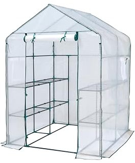 Top Home Solutions® Walk In Greenhouse - 8 Shelves Cold Frame Growhouse With White PE Cover, Roll-Up Zipped Door - Premium Quality GreenHouse For Plants, Garden And Outdoor
