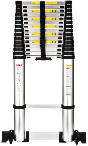 HBTower Teleskopleiter 6,3 m mit Stabilisator, Klappbare Profi-Ausziehleiter aus Aluminium mit Rutschfesten Füßen, Extra Hoch & Stabil, Tragkraft 150 kg, Ideal für Handwerker & Fassadenarbeiten