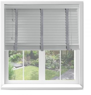 Ev Dekor Grey Faux Wood Wooden PVC Window Venetian Blind/Blinds - Easy Fit Child Safe Trimmable Shutters - 50MM Slats with Matching Facia (Grey, Width: 45cm / Length: 150cm)