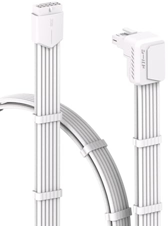 EZDIY-FAB Shield 90 Grad 12V-2x6 GPU Kabelverlängerung,PCIe 5.1 12+4 Pin GPU Winkel Adapter,12VHPWR PSU Kabelverlängerung für RTX4070Ti Super,4080 Super,4090 mit Kämmen-Standard Typ-Weiß