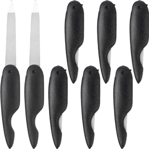 Healeved Limas de Uñas Plegables de Metal, 8 Piezas, Reutilizables y Portátiles, para Manicura y Decoración Incluye Cortauñas Recogedor, Negro