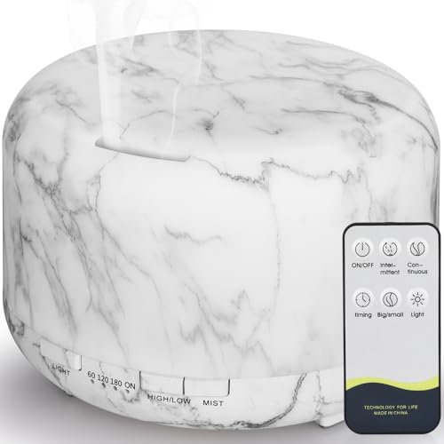 Hianjoo Aroma Diffuser Humidificador 450ml Humidificador Ultrasónico Aromaterapia Lámpara LED Colorida con Función Control Remoto para Yoga Salon SPA Vivir Dormir Bañarse Hotel, Patrón de Mármol
