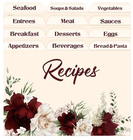 24 Recipe Card Dividers 4x6 with Tabs Flower Recipe Box dividers Helps Organize Recipe Box Christmas Holiday Party Supplies Kitchen Gift