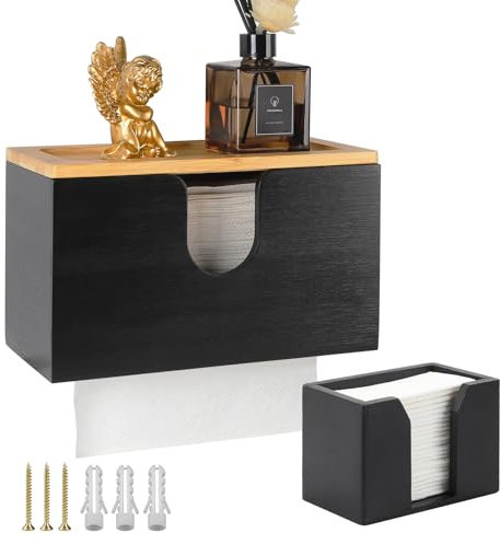 EFUTURETIME Jeu de Distributeurs d'essuie-Mains en Bambou, Distributeur Mural de Serviette en Papier avec Couvercle Magnétique - Petite Boîte à Mouchoirs, pour Papier H2, Mouchoirs, Noir
