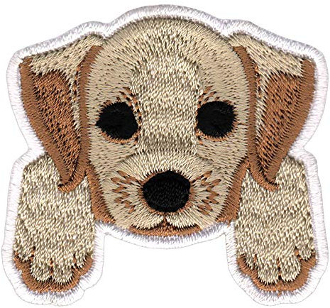 Hund Welpen Labrador Aufnäher zum aufbügeln oder aufnähen Bügelbild Aufbügler für Kleidung gestickter Bügelpatch Applikation Patch Größe 5,9 x 5,6 cm