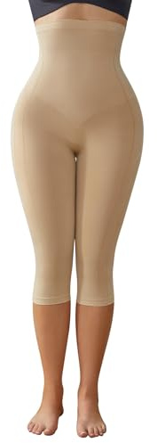 Suprenx Kompressions-Capri-Leggings für Damen, Bauchkontrolle, Shapewear Hose, hohe Taille, Trainer-Leggings, Oberschenkel schlanker, Beige, Large