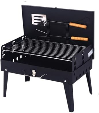 Barbecue Portable Pliable pour l'extérieur avec boîte à Outils intégrée pour Barbecue, Gril au Sol, Noir, Pliable, Rangement, Barbecue Portable (A)