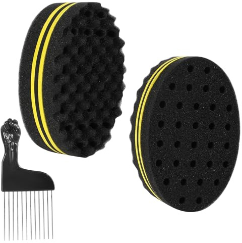 Haarschwammbürste Klein Löcher Haarbürste Schwamm Afro Curl Twist Coils Wave Haarschwamm Doppelseitiger 2 Stück mit 1 Kamm