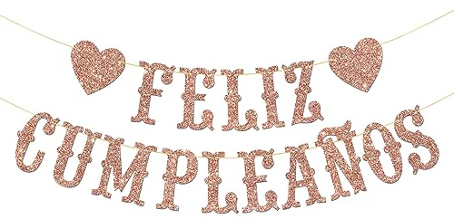 Cartel de Feliz Cumpleaños con purpurina (oro rosa)