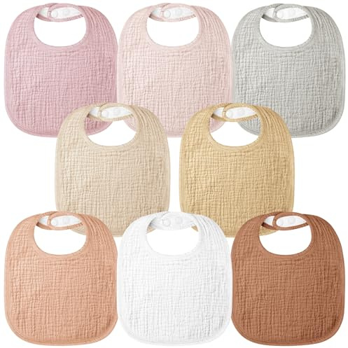 Bearmoss Lätzchen Baby Musselin Sabberlätzchen für Babys, 100% Baumwolle Quadratische Halstuch Baby Verstellbare Babylätzchen Weiche Sabberlätzchen für Junge und Mädchen,8 Stück (Rosa-Braun)
