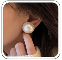 Inateannal Grandes Boucles d'oreilles Minimaliste en Perles Rondes de Mariage - Bijoux pour Femmes