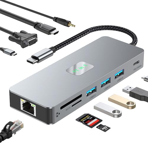 Dalimee USB C auf 3,5 mm Klinke Adapter für iPhone15/16, Kopfhörer & Schnellladen, mit USB, HDTV, Gigabit Ethernet, für Smartphones, Laptops und andere Geräte mit USB-C-Schnittstelle