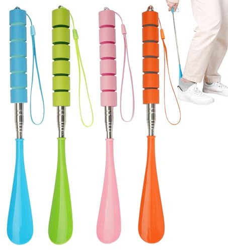 WhizNook 4 Pezzi Calzascarpe Lungo, Calzascarpe Telescopico 29-70 cm, Telescopico Calzascarpe, Calzascarpe Lungo Plastica, Calzante per Scarpe Lungo, per Anziani Uomini Donne Bambini