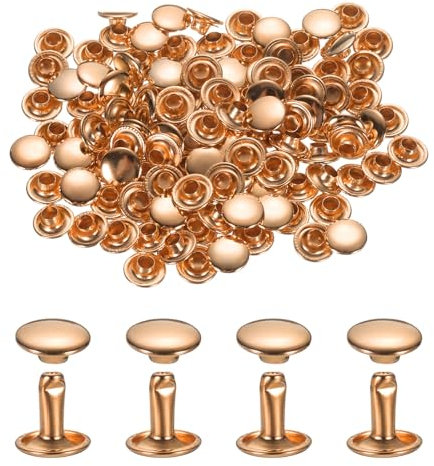 sourcing map 120Set Leather Rivets, 8mm Double Cap Rivet Tubular Metal Studs Repairs Decoration Craft Accessories for Repair Decorate Leather Craft Belt Bag Shoes Purse Belts, Light Gold