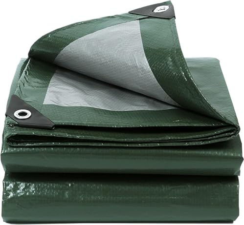Telone di copertura, 6 x 9 m, verde militare, argento, impermeabile, con occhielli, 130 g/m², resistente agli strappi, ai raggi UV, alla muffa, per mobili da giardino, legno, auto, campeggio, piscina
