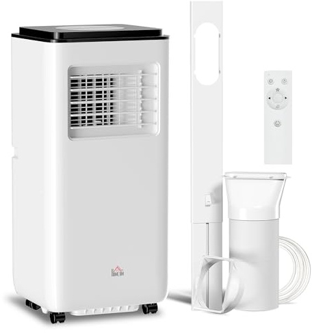 HOMCOM Aire Acondicionado Portátil 5 en 1 10000 BTU 2900W Enfriador Ventilador Deshumidificador 26 L/Día con Pantalla LED Mando a Distancia Temporizador 24h y 2 Velocidades para Habitación 35m² Blanco