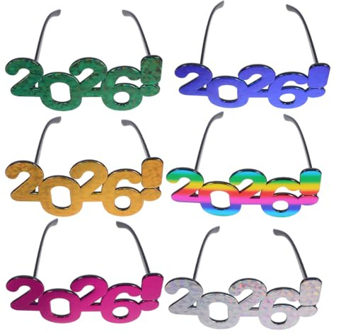 COLLBATH 6 Stück 2026-Brillen: Silvesterparty-Brillen – Abschluss-Sonnenbrillen, Abschlussklasse 2026, Zahlenbrillen, lustige Foto-Requisiten für Silvester-Dekorationen, Party-Zubehör