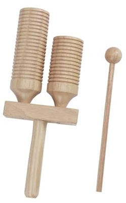 Wooden Double-Headed Guiro Instrument, Frog Sound Percussion Tool for Music Enlightenment and Education (Log Color)(A - log color)