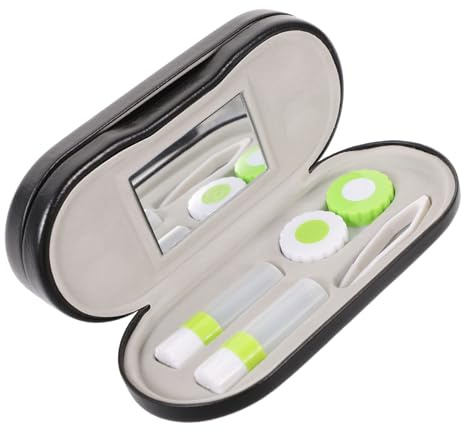 PartyKindom 2 in 1 Dual Use Glasses and Optical Lens Case with Tweezers and Mirror Black Travel Kit for Standard Sized Eyewear