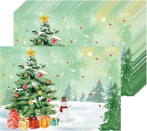50 Stück Weihnachtsbaum-Schneemann-Papier-Tischsets, 40,6 x 27,9 cm, Einweg-Tischsets, Winter-Essen, rechteckig, Tischset für Zuhause, Küche, Urlaub, Weihnachtstischdekoration