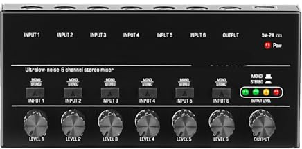 KONGMM Mixer Audio, Mixer Audio 4 6 8 canali Mixer di Linea Portatile a Rumore Ultra Basso Mixer Stereo Mini Mixer Audio Alimentato Tramite USB for la Registrazione in Studio(Noir)