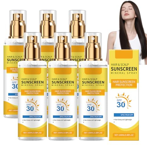 Spray Solaire Cheveux Et Cuir Chevelu SPF 30, Spray Protecteur Capillaire, Léger Et Non Gras, Protection Solaire Pour Préserver La Couleur, Hydratant, Idéal Pour La Plage La Randonnée (6PCS)