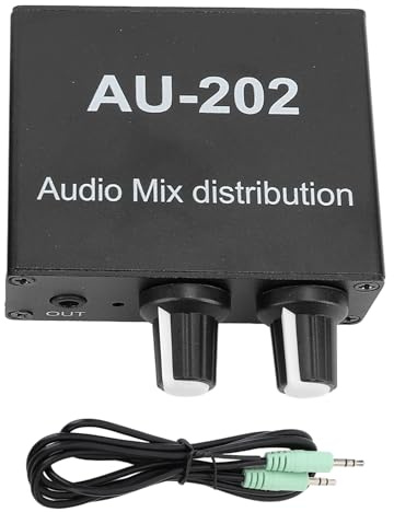 Stereo Mixer 2 Channel Professional Audio Mixer Low Noise Volume Control 2 In 2 Out 3.5mm Interface for Studio Stage Performances Black Aluminum Alloy