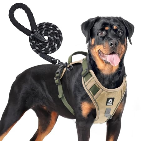 Hundegeschirr Grosse Hunde, Hundegeschirr mit Leine für große mit große Hunde Weich gepolsterter Brustgeschirr Reflektierendes Service Training Haustierweste Military Arbeitshundegeschirre(L)