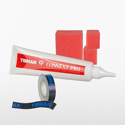 TIBHAR Set di colla per ping pong Connext Pro 90 ml e nastro per bordi Classic *Special Edition*, 5 m, 12 mm, nero, approvato ITTF