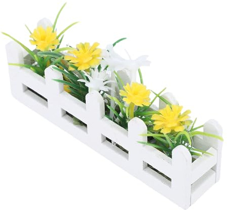 RASTKY Boîte à Fleurs Miniature, Matériaux de qualité Supérieure, Parterre de Fleurs pour Maison de Poupée Charmante, Bois de Bouleau et Plastique, 3,15x0,79x1,18 Pouces (Jaune Blanc)