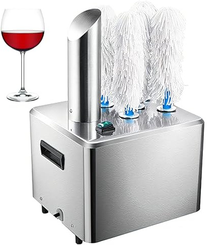 Kommerzieller elektrischer Weinglas-Polierer, elektrische Weinglas-Poliermaschine, mit 5 Mikrofaserbürsten, 300 Tassen/Stunde, Edelstahl-Glaswaren-Polierer für Restaurant, Hotel