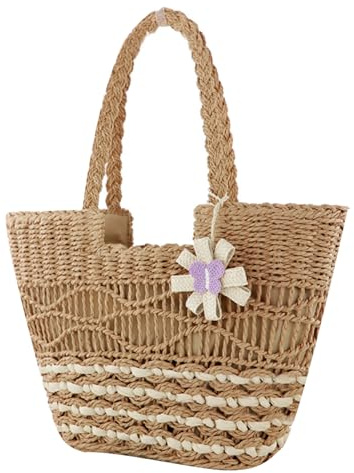 Bolso de paja para mujer bolso de playa de paja bonitos bolsos de para mujer de hombro de para de playa tejido de ratán con cremallera para vacaciones de verano.